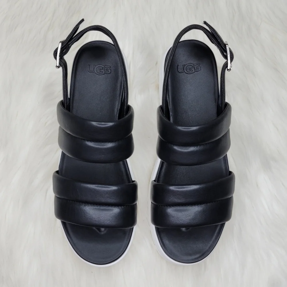 UGG Zayne Slingback Platform Sandal Black Leather